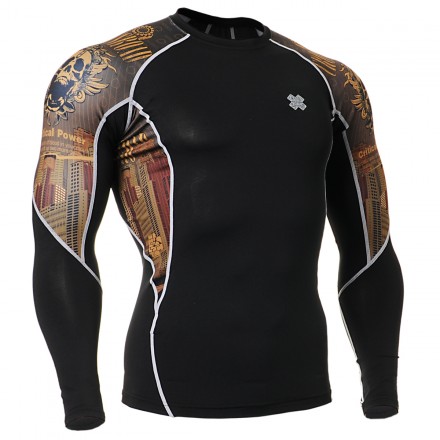 "Crossroad Skull" - FIXGEAR Second Skin Technical Compression Shirt .