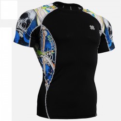 "The Skeleton" Blue - FIXGEAR Short Sleeve Second Skin Technical Compression Shirt.