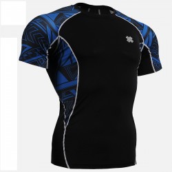 "Blue Geometry" - FIXGEAR Short Sleeve Second Skin Technical Compression Shirt .