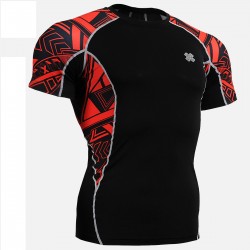 "Red Geometry" - FIXGEAR Short Sleeve Second Skin Technical Compression Shirt .