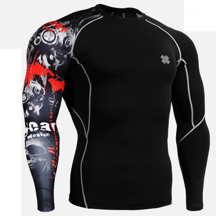 "Uni Calavera en el Tiempo" Negro - Camiseta Técnica de Compresión Segunda Piel FIXGEAR.