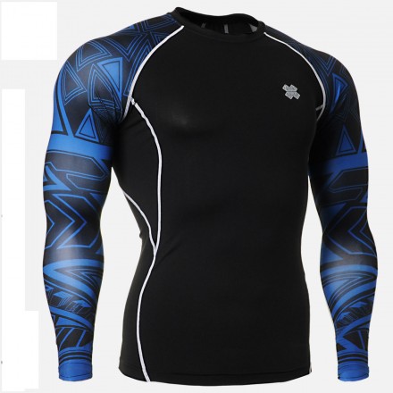 "Duo Geometría Azul" - Camiseta Técnica de Compresión Segunda Piel FIXGEAR.