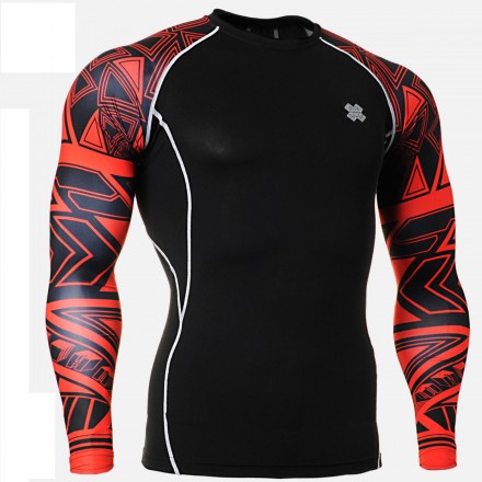 "Duo Geometría Rojo" - Camiseta Técnica de Compresión Segunda Piel FIXGEAR.