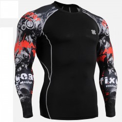 "Duo Time Skull" Black - FIXGEAR Second Skin Technical Compression Shirt .