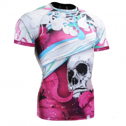 "El Esqueleto" Full Rosa Manga Corta - Camiseta Técnica de Compresión Segunda Piel FIXGEAR.