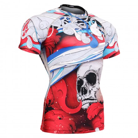 "The Skeleton" Full Red Short Sleeve - FIXGEAR Second Skin Technical Compression Shirt.