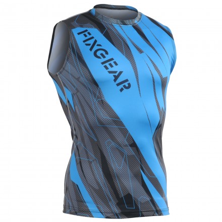 "Splinters" Cyan Azul SIN Mangas - Camiseta Técnica de Compresión Segunda Piel FIXGEAR.