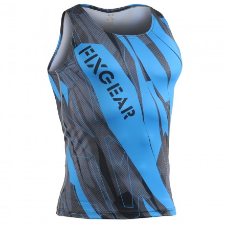 "Splinters" Cyan Tank Top - FIXGEAR Second Skin Technical Compression Shirt .