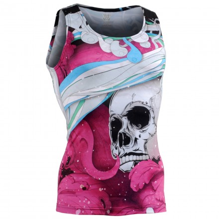 "The Skeleton" Rosa Tirantes - Camiseta Técnica de Compresión Segunda Piel FIXGEAR.