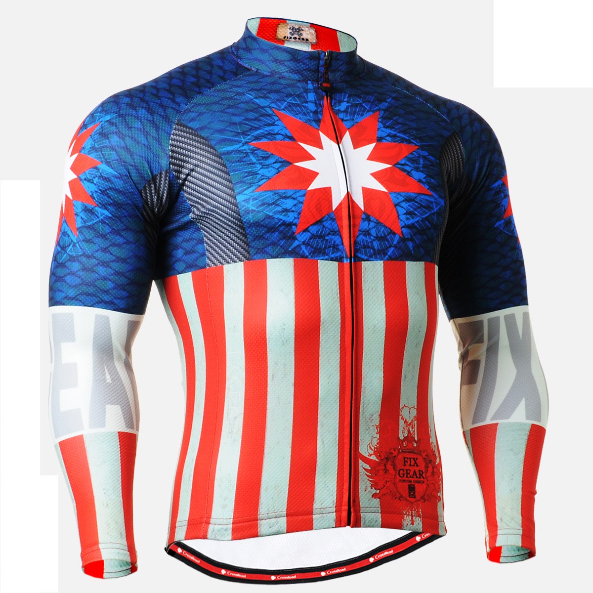 thumbnail image 2 of Discovery Channel Men's Long Sleeve Cycling Jersey - Blue, Polyester, Full Zip, 3 Pockets 2 of 4